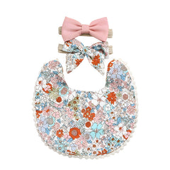 Washable and Lightweight Baby Feeding Bib and Bow (Peach)