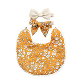 Washable and Lightweight Baby Feeding Bib and Bow (Gold)