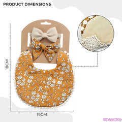 Washable and Lightweight Baby Feeding Bib and Bow (Gold)