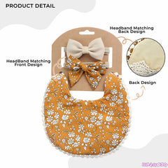 Washable and Lightweight Baby Feeding Bib and Bow (Gold)
