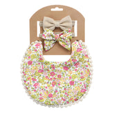 Washable and Lightweight Baby Feeding Bib and Bow (Floral Yellow)