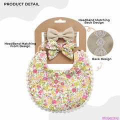 Washable and Lightweight Baby Feeding Bib and Bow (Floral Yellow)
