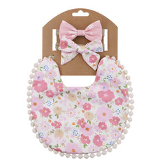 Washable and Lightweight Baby Feeding Bib and Bow (Light Pink)