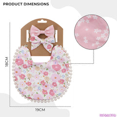 Washable and Lightweight Baby Feeding Bib and Bow (Light Pink)