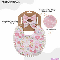Washable and Lightweight Baby Feeding Bib and Bow (Light Pink)