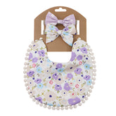 Washable and Lightweight Baby Feeding Bib and Bow (Lavendar)