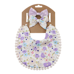 Washable and Lightweight Baby Feeding Bib and Bow (Lavendar)