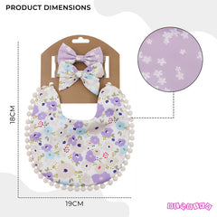 Washable and Lightweight Baby Feeding Bib and Bow (Lavendar)
