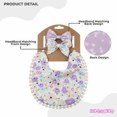 Washable and Lightweight Baby Feeding Bib and Bow (Lavendar)