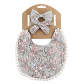 Washable and Lightweight Baby Feeding Bib and Bow (Pistachio)