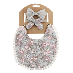 Washable and Lightweight Baby Feeding Bib and Bow (Pistachio)