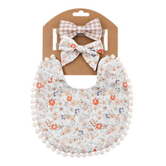 Washable and Lightweight Baby Feeding Bib and Bow (off White)