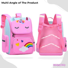 Kindergarten Cute Cartoon Kids School Bag for Boys and Girls (Rainbow Unicorn Pink)