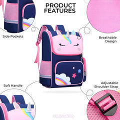 Kindergarten Cute Cartoon Kids School Bag for Boys and Girls (Rainbow Unicorn Blue)