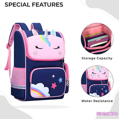 Kindergarten Cute Cartoon Kids School Bag for Boys and Girls (Rainbow Unicorn Blue)