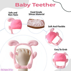 BPA Free Silicone Teething Toy for Baby (Bunny Pink)
