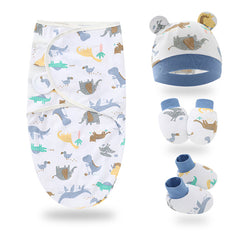 Organic Cotton Hooded Muslin Swaddle Wrap for Baby (Animal Print - Set of 4)