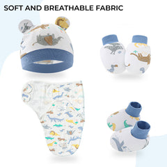 Organic Cotton Hooded Muslin Swaddle Wrap for Baby (Animal Print - Set of 4)