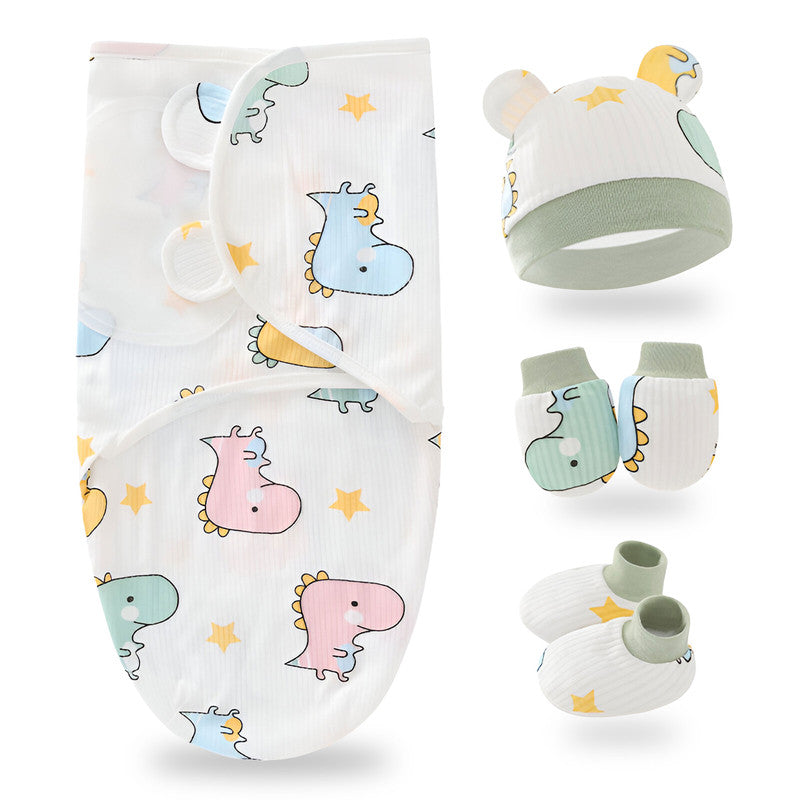 Organic Cotton Hooded Muslin Swaddle Wrap for Baby (Dino Print - Set of 4)