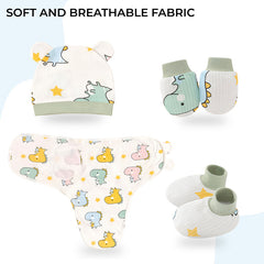 Organic Cotton Hooded Muslin Swaddle Wrap for Baby (Dino Print - Set of 4)