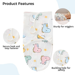 Organic Cotton Hooded Muslin Swaddle Wrap for Baby (Dino Print - Set of 4)