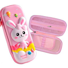 School Supplies 3D Cartoon Design Pencil Box for School Kids (Lovely Rabbit Pink)