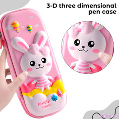 School Supplies 3D Cartoon Design Pencil Box for School Kids (Lovely Rabbit Pink)