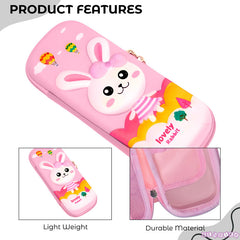 School Supplies 3D Cartoon Design Pencil Box for School Kids (Lovely Rabbit Pink)
