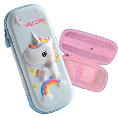 School Supplies 3D Cartoon Design Pencil Box for School Kids (Magic Unicorn Light Blue)