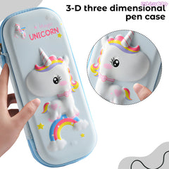 School Supplies 3D Cartoon Design Pencil Box for School Kids (Magic Unicorn Light Blue)