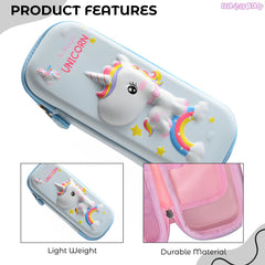 School Supplies 3D Cartoon Design Pencil Box for School Kids (Magic Unicorn Light Blue)