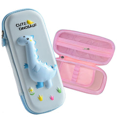 School Supplies 3D Cartoon Design Pencil Box for School Kids (Cute Dinosaur Light Blue)