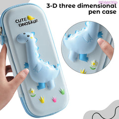 School Supplies 3D Cartoon Design Pencil Box for School Kids (Cute Dinosaur Light Blue)