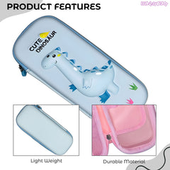 School Supplies 3D Cartoon Design Pencil Box for School Kids (Cute Dinosaur Light Blue)