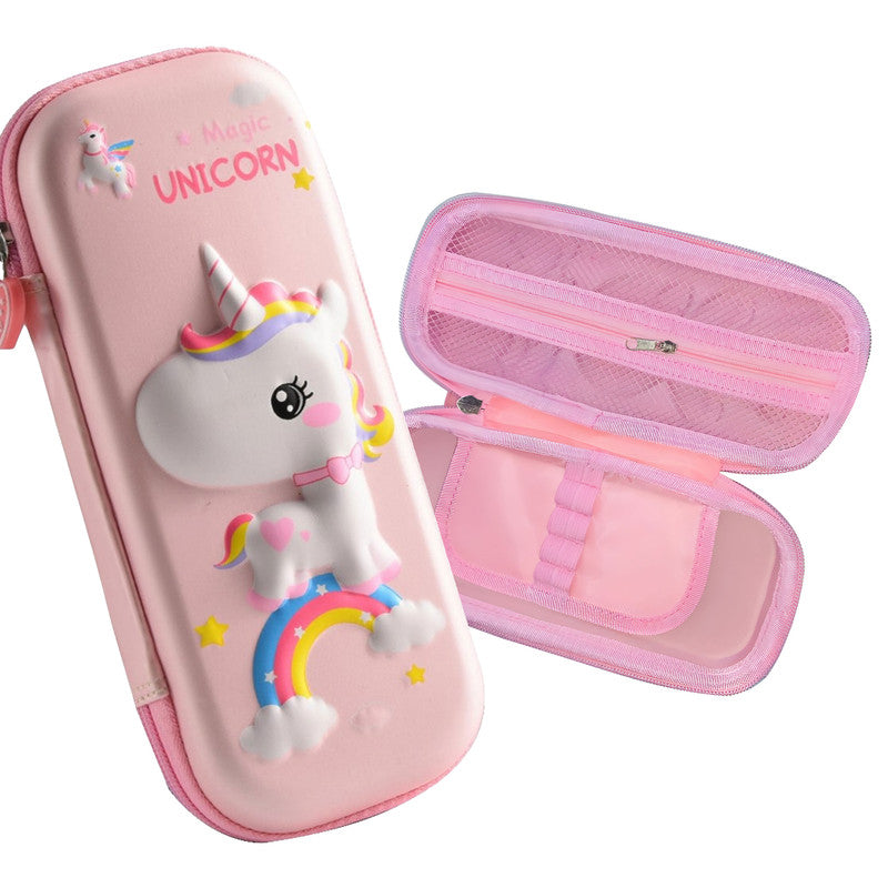 School Supplies 3D Cartoon Design Pencil Box for School Kids (Magic Unicorn Baby Pink)