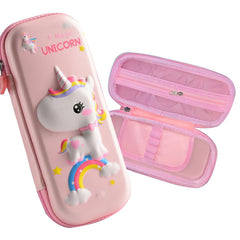 School Supplies 3D Cartoon Design Pencil Box for School Kids (Magic Unicorn Baby Pink)