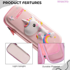 School Supplies 3D Cartoon Design Pencil Box for School Kids (Magic Unicorn Baby Pink)