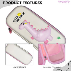 School Supplies 3D Cartoon Design Pencil Box for School Kids (Cute Dinosaur Baby Pink)
