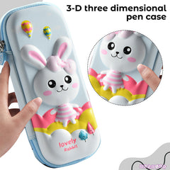 School Supplies 3D Cartoon Design Pencil Box for School Kids (Lovely Rabbit Sky Blue)