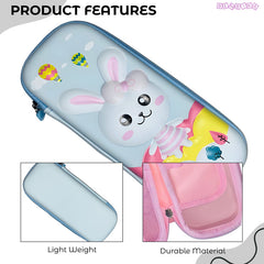School Supplies 3D Cartoon Design Pencil Box for School Kids (Lovely Rabbit Sky Blue)