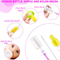 Silicone Baby Milk Bottle Cleaning Brush (Pink Yellow)
