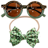Fashionable Sunglasses and Headband for Kids & Baby Girls (Leopard Print Green)