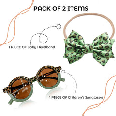 Fashionable Sunglasses and Headband for Kids & Baby Girls (Leopard Print Green)