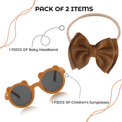 Fashionable Sunglasses and Headband for Kids & Baby Girls (Micky Caramel)