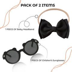 Fashionable Sunglasses and Headband for Kids & Baby Girls (Micky Black)