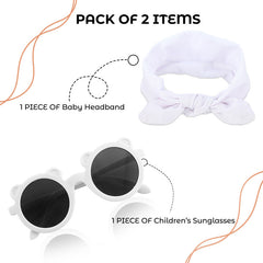 Fashionable Sunglasses and Headband for Kids & Baby Girls (Micky White)