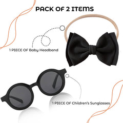 Fashionable Sunglasses and Headband for Kids & Baby Girls (Plain Black)