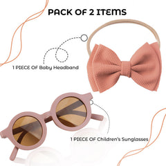 Fashionable Sunglasses and Headband for Kids & Baby Girls (Plain Rosewood)