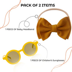 Fashionable Sunglasses and Headband for Kids & Baby Girls (Plain Yellow)