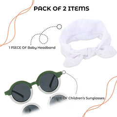 Fashionable Sunglasses and Headband for Kids & Baby Girls (Green White)